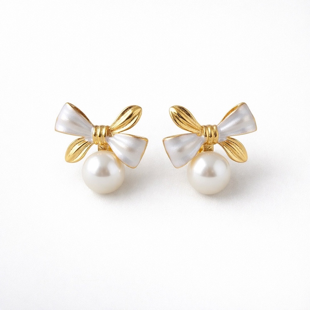 Bow Knot Pearl Drop Earrings (7562)